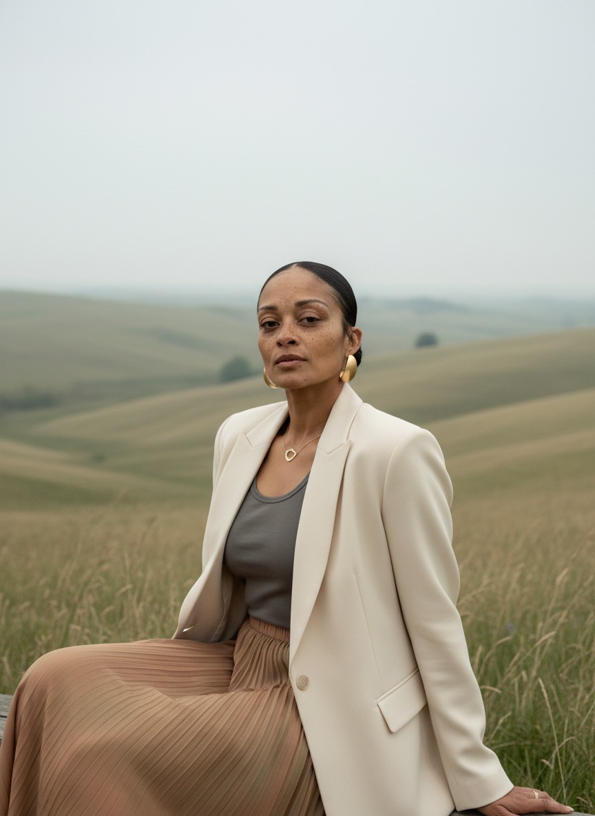 Shannon seated in an open field, founder of REIGNITE Wellness Collective